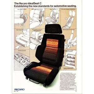 1980 Recaro IdealSeat C Racing Seat Vintage Print Ad 80s Man Cave Wall Art